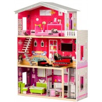Casuta de basm din lemn Malibu Residence DollHouse - Casa pentru papusi cu lift cu mobilier inclus de la EcoToys Casuta de basm din lemn Malibu Residence DollHouse - Casa pentru papusi cu lift cu mobilier inclus de la EcoToys
